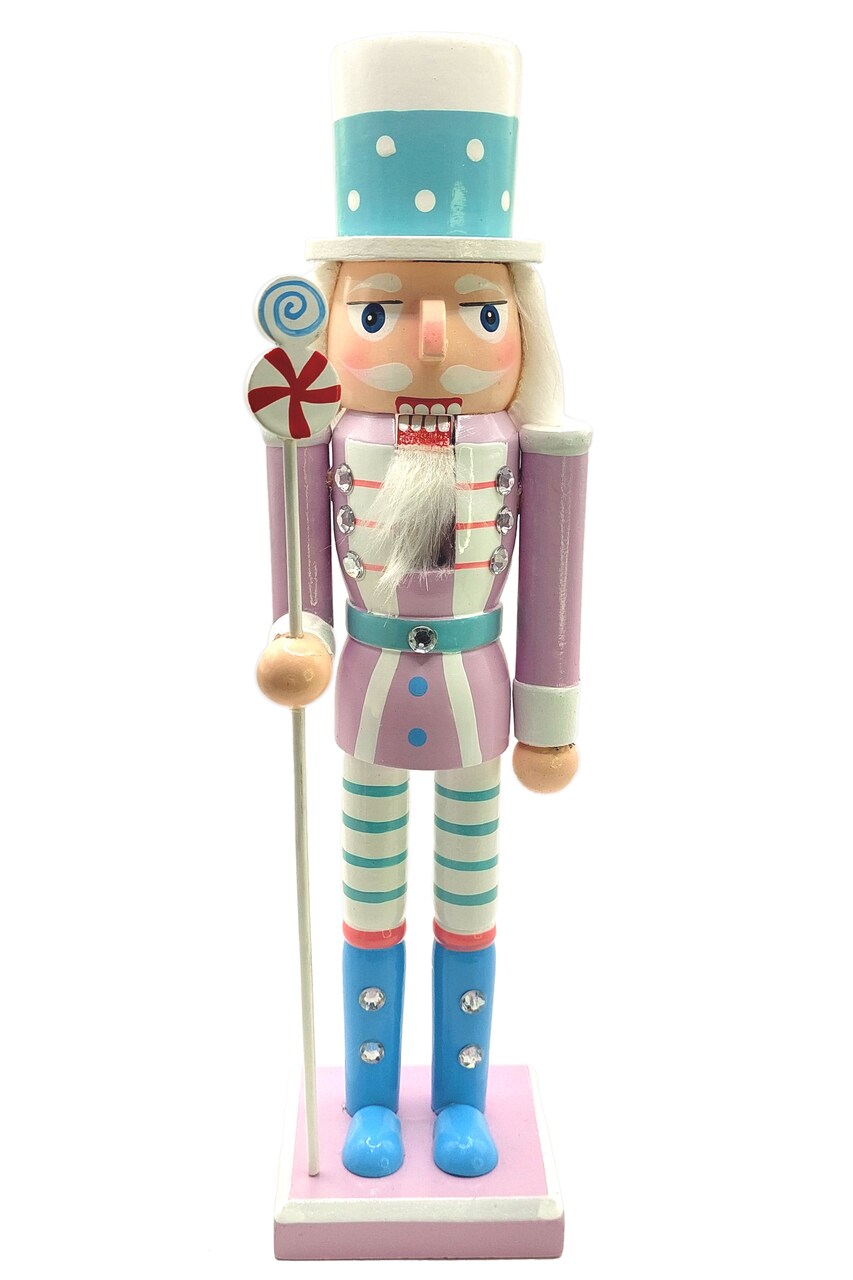Christmas Nutcracker. Wizardi Classic Wooden Festive Decoration F07M14-30-N01703 purple stand